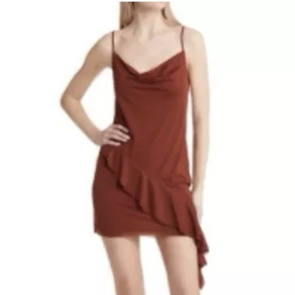 Open Edit Ruffle Mini Dress In Rust Color Size XL NWT Adjustable Straps New